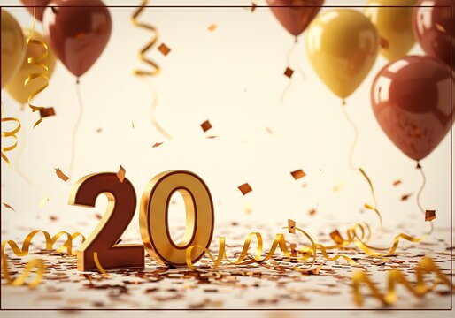 Golden 20th Anniversary: Balloons & Confetti Celebration