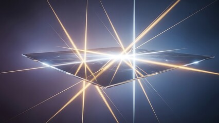 Abstract digital representation of a luminous energy field emanating from a reflective crystalline platform suspended in deep space with golden and white light rays crisscrossing dynamically