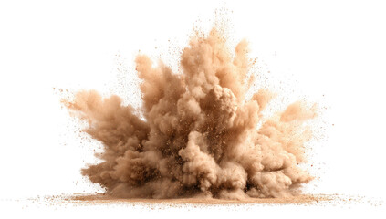 A beige cloud of dust erupts outward from a point