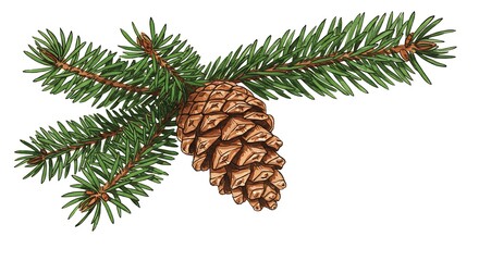 Fototapeta premium Rustic Pine Cone & Sprig: Botanical Illustration