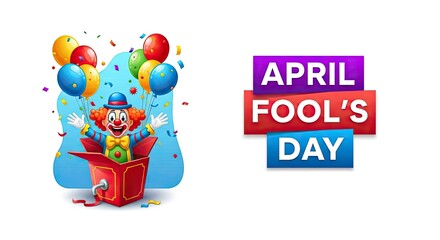 April fools day prankster celebration with colorful balloons and jester