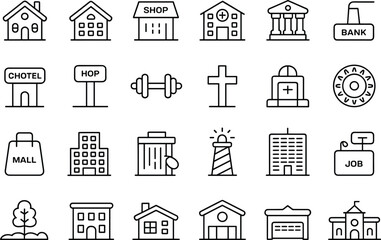 Set of simple house and building icons for real estate websites and applications