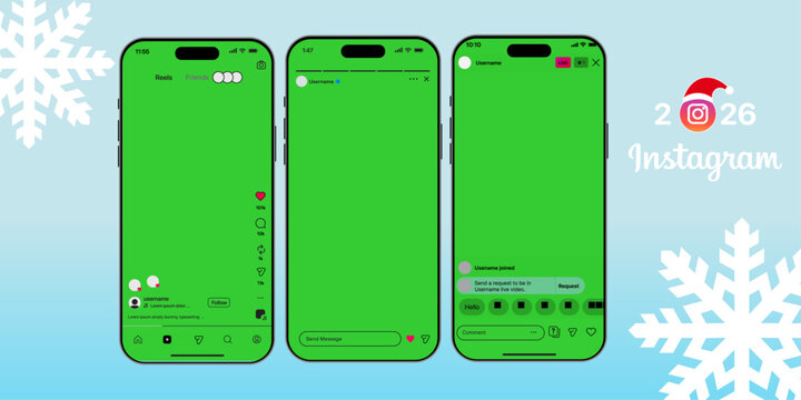 Instagram Post Reels Story mockup template frame with green screen , iPhone 17 pro Max mock up design. instagram mockup social media template. instagram Story template. instagram Post template.