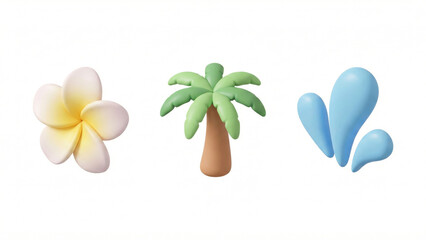 Songkran Plumeria, Palm Tree, and Splash 3D Icon Set.