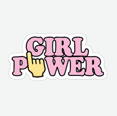 Girl Power &ndash; Bold Pink Typography with Yellow Hand Icon and Playful Feminist Empowerment Design for Stickers and Apparel