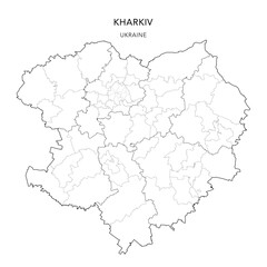 Obraz premium Vector Map of Kharkiv Oblast De Jure with Administrative Subdivisions of Raions (Districts), and Hromadas (Communities), and Urban Raions (City Districts) of Kharkiv - Ukraine 2026