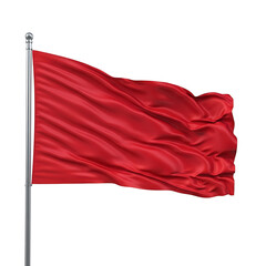 Obraz premium Waving red flag on a silver flagpole against a transparent background, symbolizing danger or warning