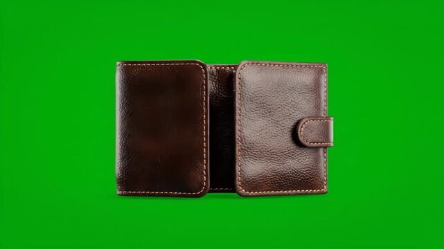 Two brown leather wallets on a vibrant green background, showcasing their design and functionality.