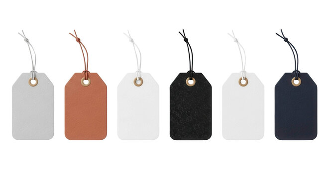 Six blank price tags arranged in a row