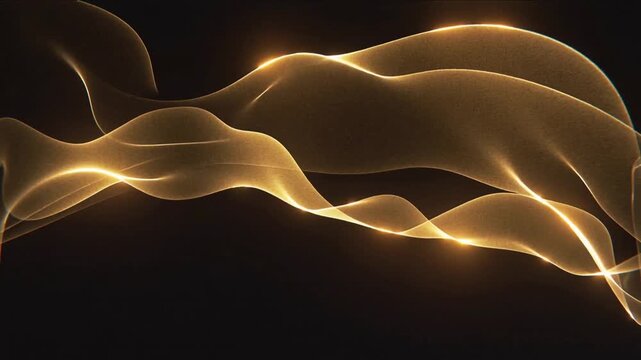 Video of yellow golden liquid light composition with flowing illuminated curves and soft fluid motion with warm amber glow drifting on black background.Slow motion.AI Generative.