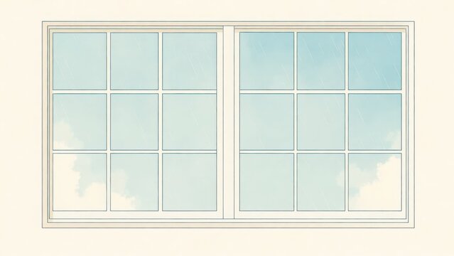 格子窓と青空のシンプル背景 イラスト