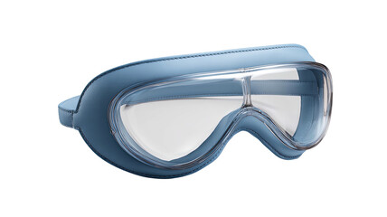Soft blue goggles with clear lenses against a black background