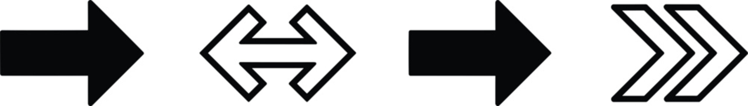Arrow direction icons set featuring forward and bidirectional navigation symbols in solid and outline styles for interface design