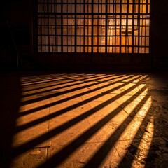 Sunlit shadows on a textured floor cast from an industrial window