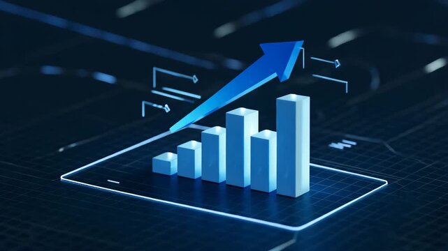 Modern business growth chart with increasing blue bar graph and upward arrow