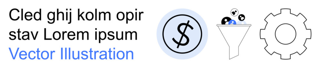 Obraz premium Finance, business operations, data filtering, monetization, analytics, automation. Circle containing a dollar sign, data filter funnel and gear. Finance and business operations concept