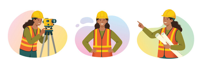 Female Civil Engineer Illustration Set, International Women&rsquo;s Day 2026, Give To Gain. Women in STEM, gender equality.