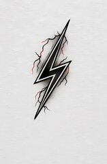 Stylized Electric Lightning Bolt Tattoo with Red Energy Veins