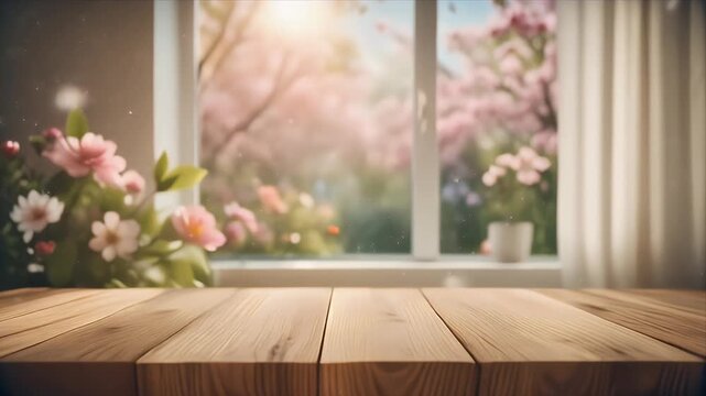 Cozy spring morning with flowers by a sunny window