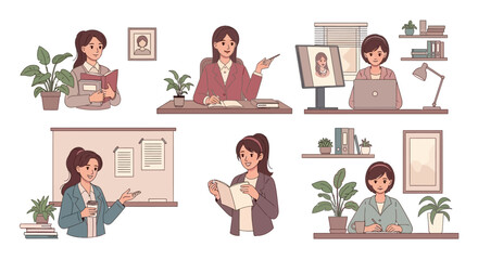 Fototapeta premium Businesswoman engaged in various office activities with colleagues