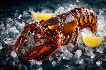 Fresh Whole Lobster on Ice with Lemon Luxury Seafood