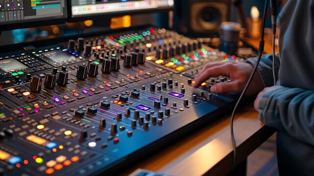 selective focus on professional mixing sound for video project digitally