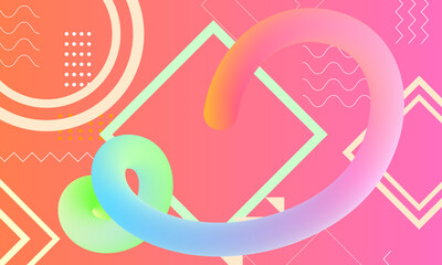 blue pink green orange stripes lines  wave curves with geometrics shape funny style abstract background