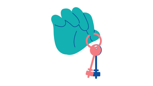 A hand holding colorful keys on a keyring with a gold ring