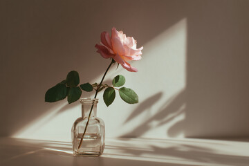 Single Pink Rose in Glass Vase with Soft Morning Light