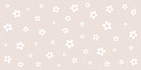 Seamless floral pattern with delicate spring flowers and daisies. Perfect for fabric, wallpaper, or Easter designs. Charming ditsy print in soft pastel colors