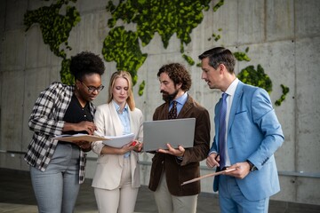 Diverse business team collaborating during global business meeting