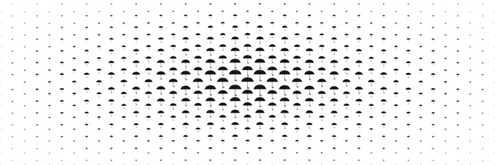 horizontal halftone of black umbrella spread from center for design and background.