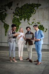 Fototapeta premium Diverse business team collaborating global sustainability meeting