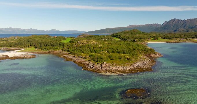 Scenic View Of Brottoya Island In Hadsel Municipality In Nordland County, Norway. Aerial Drone Shot