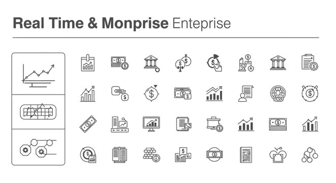 Real Time Enterprise Business Icons Set - Finance, Growth, Strategy, Data