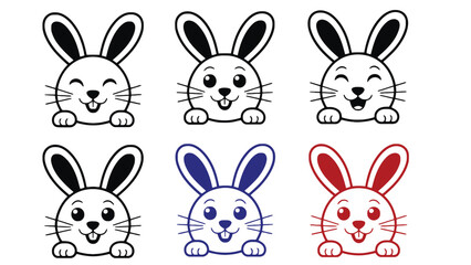 Obraz premium Black and white cartoon bunny faces with different expressions