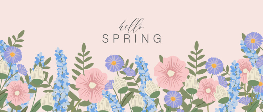 Hello spring, background, spring time, banner, cover, spring card