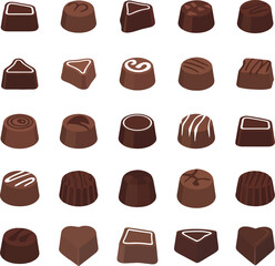 Fototapeta premium Assorted chocolate candies on white background for food and dessert concepts