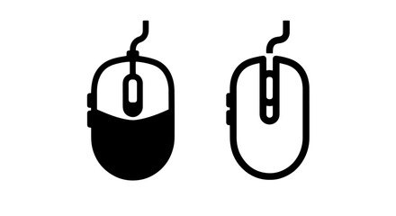 Fototapeta premium Computer mouse icons: filled and outline, input device symbols, black and white