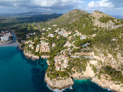 Aerial view of Mallorca coast near Capdepera with Platja de Canyamel
