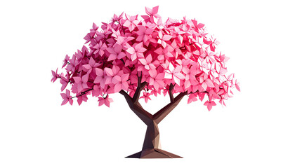 Obraz premium Abstract Low Poly Cherry Blossom Tree with Pink Polygon Flowers Isolated on Transparent Background
