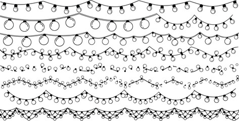 Obraz premium Collection of various festive string lights and garland designs on white background for decoration