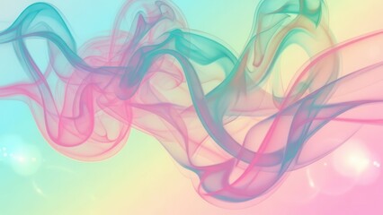 Abstract flowing smoke pattern in pastel rainbow colors with bokeh light effects