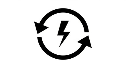 Electricity symbol surrounded by circular arrows indicating energy recycling or reuse concept depicted in simple illustration