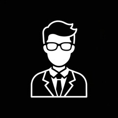 A minimalist vector graphic illustration of a businessman wearing glasses and a suit