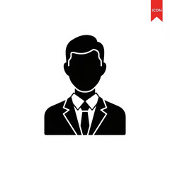 A minimalist black silhouette of a businessman in a suit and tie on a white background