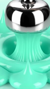 Abstract Liquid Art Forming Turquoise Teardrops and Silver Element