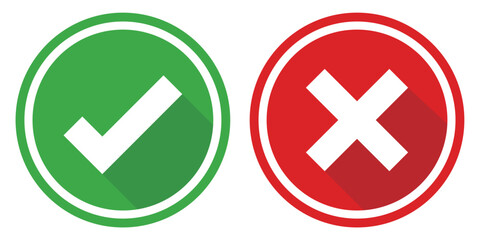 正解と不正解を表すチェックとバツのシンプルなアイコンベクターセット