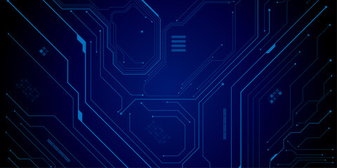 Obraz premium Technology lines circuit and dots on blue background, circuit board network connection.
