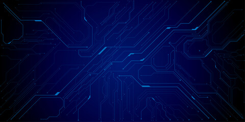 Obraz premium Technology lines circuit and dots on blue background, circuit board network connection.